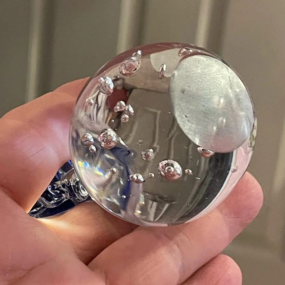 Blue Art Glass Seahorse Figurine or Paperweight Cobalt/Clear Blown Glass